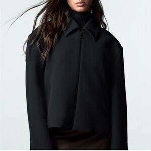 Zara Cropped Loose Fitting Blazer Jacket, Black, Size S, NWT